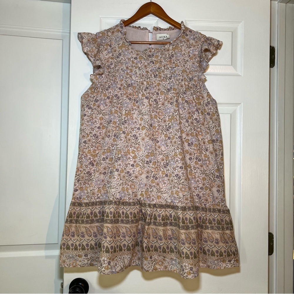 Aura Multi Color Floral Tiered Ruffled Babydoll Dress Smocked